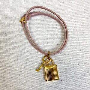 Authentic Tom Ford pink suede & Gold Padlock Anklet / Ankle Bracelet